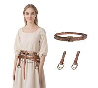EpicCos 3PCs Medieval Fantasy Belt Skirt Hikes Set, Renaissance Adjustable Faux Chain Belt with Skirt Clips for Cosplay Faire (Brown A)