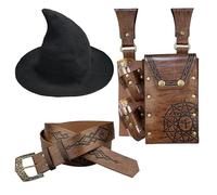 EpicCos 3PCs Witch Hat Alchemy Belt Pouch with 2 Cork Potion Vials, Fantasy Renaissance Wizard Belt Accessories for Ren Faire (Brown B)