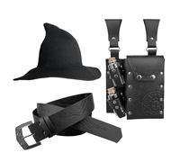 EpicCos 3PCs Witch Hat Alchemy Belt Pouch with 2 Cork Potion Vials, Fantasy Renaissance Wizard Belt Accessories for Ren Faire (Black B)