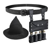 EpicCos 3PCs Witch Hat Alchemy Belt Pouch with 4 Cork Potion Vials, Fantasy Renaissance Wizard Belt Accessories for Ren Faire (Black A)