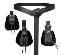 EpicCos 4 PCs Medieval O Ring Belt and Drawstring Pouch Set, Retro Faux Leather Belt Bag Dice Bag Portable Coin Purse for LARP (Black A)