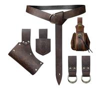 EpicCos 6 PCs Renaissance Belt Costume Medieval Accessories Belt Pouch Skirt Hiking Sword Frog Viking Horn Belt Holster (Brown A)