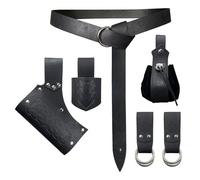 EpicCos 6 PCs Renaissance Belt Costume Medieval Accessories Belt Pouch Skirt Hiking Sword Frog Viking Horn Belt Holster (Black A)