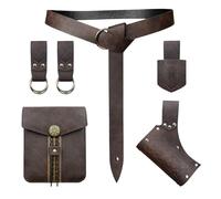 EpicCos 6 PCs Renaissance Belt Costume Medieval Accessories Belt Pouch Skirt Hiking Sword Frog Viking Horn Belt Holster, Brown C, Style C