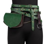 EpicCos Leaf-Patterned Waist Bag, Renaissance Multi-Turn Wrapped Faux Leather Belt with Skirt Clip for Ren Faire Forest Costumes (Green A)