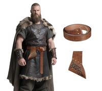 EpicCos Medieval Sword Belt Scabbard Set, Viking Sword Frog Faux Leather Sword Holster with Adjustable Belt for Ren Faire (Brown C)