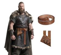 EpicCos Medieval Sword Belt Scabbard Set, Viking Sword Frog Faux Leather Sword Holster with Adjustable Belt for Ren Faire (Brown B)