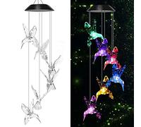 Epicgadget Hummingbird Solar Light, Solar Bird Wind Chime Color Changing Outdoor Solar Garden Decorative Lights for Walkway Pathway Backyard Christmas Decoration Parties (Clear Wing Hummingbird)