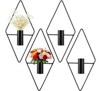 Epicover 4 Pack Metal Wall Planters, Black Geometric Wall Plant Holders for Faux Eucalyptus and Flowers, Modern Boho Wall Decor Hanging Vases for Living Room, Bedroom, Office, Indoor Covered Outdoor