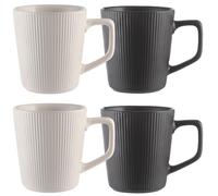 Epicover 4 Pcs Ceramic Coffee Mug Set, Striped Pottery Cups, 500ml Large Capacity Mugs with Comfortable Handle, 3.9 x 4.3 in for Tea Latte Cocoa Cappuccino Home Office Use (White & Black)