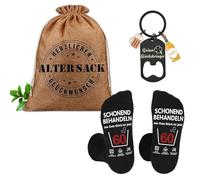 ePicsoa 40th Birthday Gifts for Men, 3-in-1 Age Sack Gift Bag with 40 x 30 cm Gift Bag, Old Sack, Socks and Bottle Opener Keyring, Funny Gifts for Dad, Husband, Grandpa
