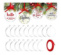 ePicsoa Christmas Acrylic Baubles Blanks, 18 Pcs 3 Inch/7.5 cm Xmas Clear Acrylic Blanks with Red Ribbon for Christmas Tree Ornaments Hanging Decoration DIY Blank