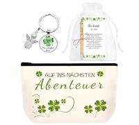 ePicsoa Gift Set for Colleagues, Guardian Angel Keyring Lucky Charm Four Leaf Clover Cosmetic Bag Inspirational Greeting Card Farewell Gift for Colleague New Job Office Work Retirement