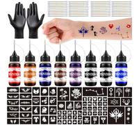 ePicsoa Henna Set of 6 Bottles of Ink - Complete Set with 56 Stencils and Accessories for Temporary Tattoos DIY Body Art