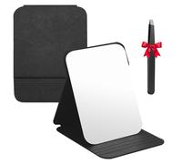 ePicsoa Portable Folding Mirrors, 16x11CM Make-up Mirror, Tabletop Foldable Mirror, Super HD Compact Makeup, Black PU Leather Travel, Pocket Travel Makeup for Office Desk, Vanity Table, Camping