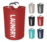 EpicTotes 75L Large Laundry Basket, Freestanding Waterproof Laundry Hamper, Collapsible Folding Tall Clothes Hamper, Easy Carry with Foam Protected Aluminum Handles for Dorm, Family, Travel (Red)
