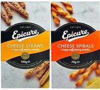 Epicure All Butter Puff Pastry Cheese Straws & Cheese Spirals for Party Dip Mix Snacks, Cheese Board, Pack of 2