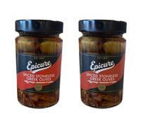 Epicure Spiced Stoneless Greek Olives, 310 g (Pack of 2)
