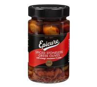 Epicure Spiced Stoneless Greek Olives, with Orange, Cinnamon & Cumin, Bold Savoury Olives with Aromatic Spices, Gourmet Staple with Wholesome Flavour, 310 g (Pack of 1)