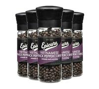Epicure Vietnamese Black Peppercorns, 50 g Grinders (6-Pack)