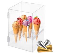 Epidioxi Acrylic Ice Cream Cone Holder - 9 Holes Cabinet With 10 Cups, Display Case Stand for Cones, Desserts, Sushi