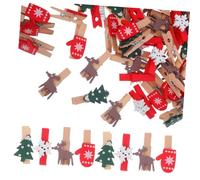 EPIGEIST 100pcs Christmas Wooden Clothespins Mini Snowflake Elk Tree Clips Decorative Photo Holders Small Craft Pegs for Holiday Cards Memo Display