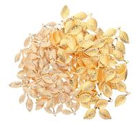 EPIGEIST 100pcs Vintage Leaf Shape Charms Jewelry Making Pendants for Earrings Necklaces Hair Sticks DIY Craft Supplies with Bright Gold Finish