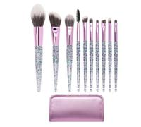 EPIGEIST 10pcs Crystal Handle Makeup Brush Set Soft Fiber Cosmetic Brushes Kit with Purple Pu Bag for Daily and Professional Use Uniform Natural Finish Gift for Women