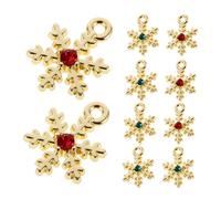 EPIGEIST 10pcs Snowflake Charms for Crafts Alloy DIY Jewelry Making Pendants with Crystal Inlay Small Green and Red Gold Tones for Earrings Necklaces Bracelets Holiday Decor