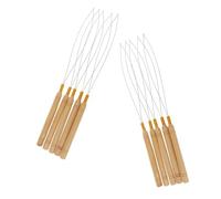 EPIGEIST 10pcs Wooden Handle Loop Needles Hair Extension Tools Micro Ring Pulling Hook Threader Kit for Synthetic Real Hair DIY with Anti-slip Grip for Barbershop Use