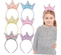 EPIGEIST 12Pcs Shiny Sequin Crown Hairbands for Little Party Hair Accessories Glitter Headbands in Pink Grey Blue Yellow Coral Violet Elegant Crown Design for Birthday and Festive Events