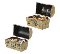EPIGEIST 2 Sets Miniature Treasure Chest with Alloy Coins and Ingot Bars for Dollhouse Accessories Portable Detailed Micro Landscape Decoration Realistic Pirate Style Collectible Models for