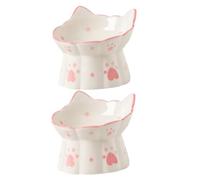 EPIGEIST 2pcs Elevated Cat Bowl Ceramic Raised Pet Food Feeder with Neck Protection Tilted Design Non-spill Bowls for Cats and Dogs Indoor Feeding Supplies
