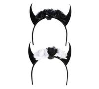 EPIGEIST 2pcs Halloween Skull Horn Headband Set Realistic Flower Devil Horns, Black Grey and Black Dark Grey Colors, Halloween Cosplay Headwear for Party and Costume Accessories