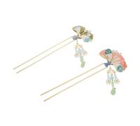 EPIGEIST 2pcs Handmade U Shaped Tassel Hair Sticks with Enamel Floral Motifs Chinese Style Hairpin for Women Retro Hanfu Costume Accessories Pink Green