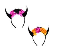 EPIGEIST 2pcs Horn Headband Hair Funny Party Gothic Headband Women Ox Horn Headpiece Halloween Headdress Adult Skull Party Headdress Halloween Head Band Black Fabric
