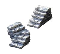 EPIGEIST 2pcs Miniature Stone Patio Steps Straight Curved Micro Landscaping Ornaments for Fairy Garden Moss Covered Stair Decorations Easy Tool Installation for Dollhouse Scenery