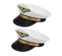 EPIGEIST 2pcs Pilot Captain Hats Adjustable Airline Costume Accessories for Masquerade Theme Parties Halloween Stage Performances Comfortable White Party Caps