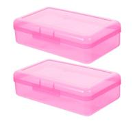 EPIGEIST 2pcs Rectangular Plastic Pencil Box with Large Capacity and Visibility, Pink Hard Case for School and Office Use, Versatile Organizer for Students and Office Workers