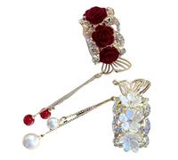EPIGEIST 2pcs Rose Flower Hair Metal Ponytail Clips with Tassel Durable Barrettes for Women Resistant to Deformation Suitable for All Hair Types Wedding and Party Accessories