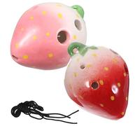 EPIGEIST 2pcs Strawberry 6-hole Ac Ocarina Set for Children Beginner Wind Instrument with Neck Strap, Creative Fruit Modeling Practice Ocarinas for Boys and Girls Music Learning and Random Color