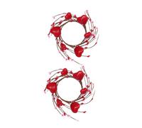 EPIGEIST 2pcs Valentine's Day Berry Candle Rings with Red Heart Holly Berry Garland Romantic Floral Wreaths for Table Centerpiece Front Door Decor Cozy Home Ambiance Multi Scene Holiday