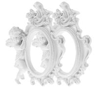 EPIGEIST 2pcs Vintage Mini Resin Angel Photo Frames, Retro Tiny Picture Display Props for Home Décor and Dollhouse, White Victorian Style Tabletop Frames