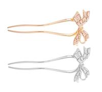 EPIGEIST 2pcs Vintage U Shaped Chinese Hair Pin with Rhinestone Bow Metal Updo Hair Forks in Gold and Silver Elegant Bridal for Chignon French Twist and Long Accessories