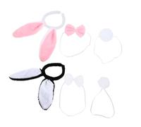 EPIGEIST 2Sets Bunny Headband Costume Set with Supple Hairbands Plush White Pink and Black White Rabbit Ears Bow Tie Tail for Party Cosplay and Festival Accessories