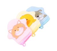 EPIGEIST 3pcs Cartoon Bath Gloves for Soft Exfoliating Shower Scrubbers in Yellow Blue Pink Bathroom Accessories for Gentle Skin Massage and Foaming Cleaning