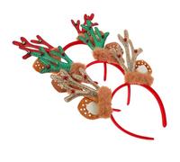 EPIGEIST 3pcs Christmas Deer Antler Headband for Adults and Soft Plush Red Green Gold Reindeer Ears Hair Hoop Festive Accessories for Halloween Cosplay and Holiday Parties