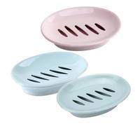 EPIGEIST 3Pcs Dual Layer Soap Dish with Self-draining Design Plastic Soap Holder for Bathroom in Pink Green Blue