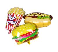 EPIGEIST 3pcs Food Themed Foil Balloons for Birthday Party Realistic Popcorn Hot Dog Hamburger Designs Quick Inflation Carnival Decorations for Movie Night Celebration