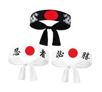 EPIGEIST 3pcs Japanese Warrior Headbands for Hachimaki Karate Bandanas with Red White Ninja Victory Designs Party Decorations Costume Accessories for Birthday Sports Roleplay